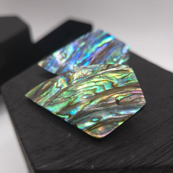 VTG Earrings Irridescent Shiny MOP Abalone Shell Pushback Pierced Retro Glam - Picture 9 of 10